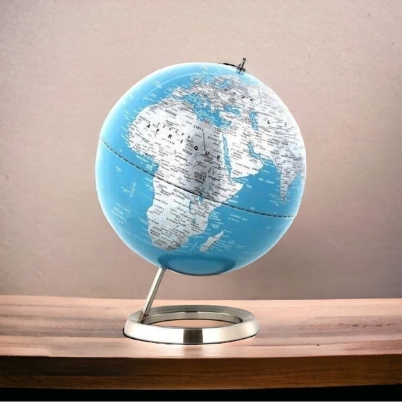 Modern World Globe Chrome Base Blue Silver Black Enamel Globe Home Office Decor - Picture 1 of 6